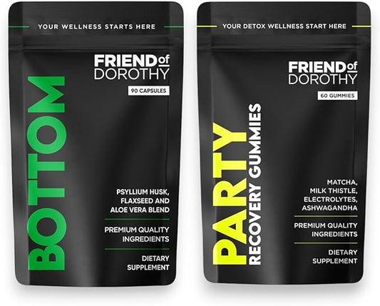 Bottom Prep & Recovery Bundle – Fiber Supplement for Digestive Health & Party Recovery Gummies – Detox, Hydration & Energy Support – 90 Vegan Capsules & 60 Gummies