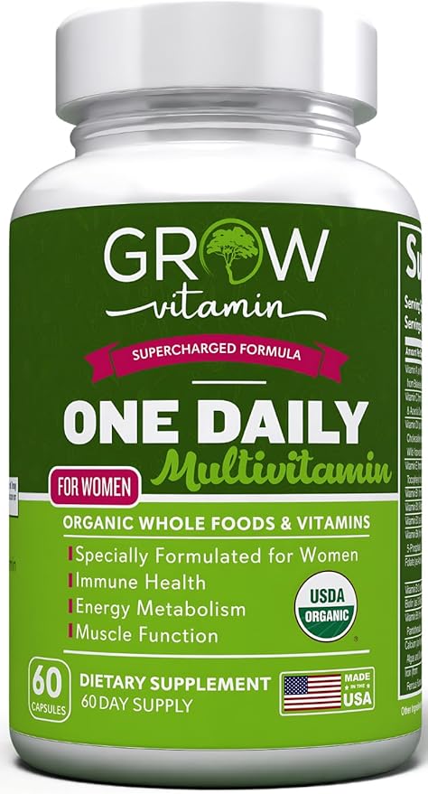 grow vitamin One Daily Multivitamin for Women - Energy Support - Whole Food Supplement to Nourish Hair, Skin, Nails - Non-GMO - No Soy - Gluten Free - 60 Capsules - 2 Month Supply