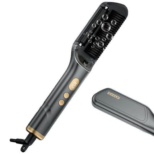 Hair Straightener Brush, Negative Ion Flat Iron & Straightening Comb 2 in 1 with Convenient Comb, Fast Heating, Anti-Scalding, 30s Fast Heating, 5 Temp Settings 284℉ - 392℉ (Light Gray)