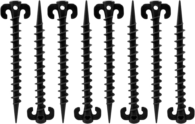 8 Pcs Plastic Tent Stakes, 8 Inch Heavy Duty Screw Stakes for Camping, Backpacking, Gardening, Black