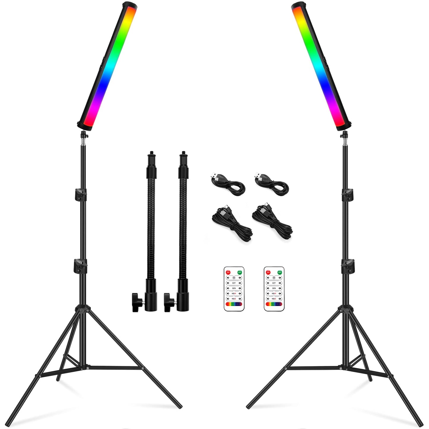 RGB Led Video Light Stick Wand with Stand, QEUOOIY 360° Full Color 2500-9500K Portable Studio Photography Lighting, 5000mAh Rechargeable Battery & Magnet with 27"-78.7" Tripod for Vlog