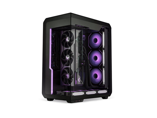 SSUPD Xhuttle Black ATX Mid Tower Gaming Case, with a Dual - Chamber Design, Panoramic Tempered Glass,Vertical GPU Airflow, Includes 3 x 120mm ARGB Reverse Fan, RGB Strip