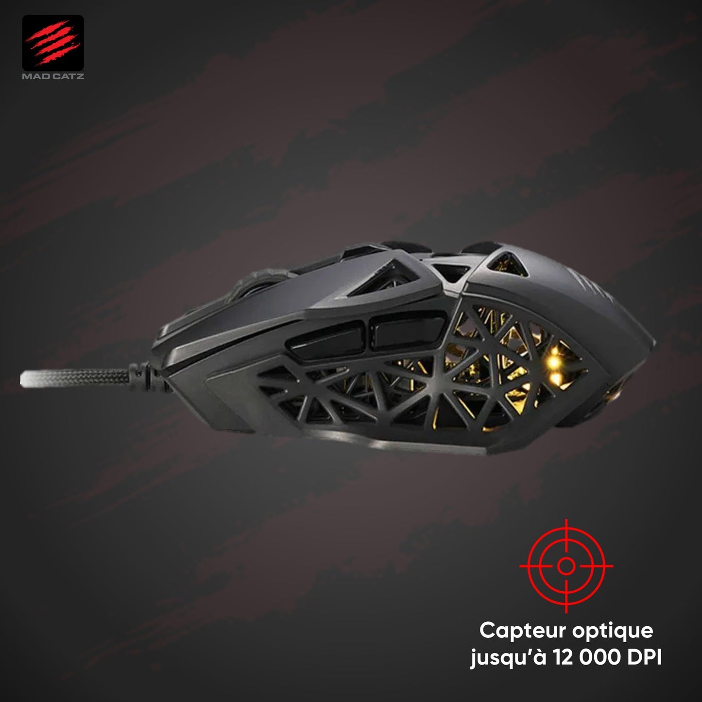 Mad Catz M.O.J.O. M1 Gaming Mouse - Light Weight 70g - 12000 DPI Optical Sensor–Built-in Customizable RGB lighting effect - Hollow Pyramid Design - Patented DAKOTA Switch - 40g Acceleration, Black