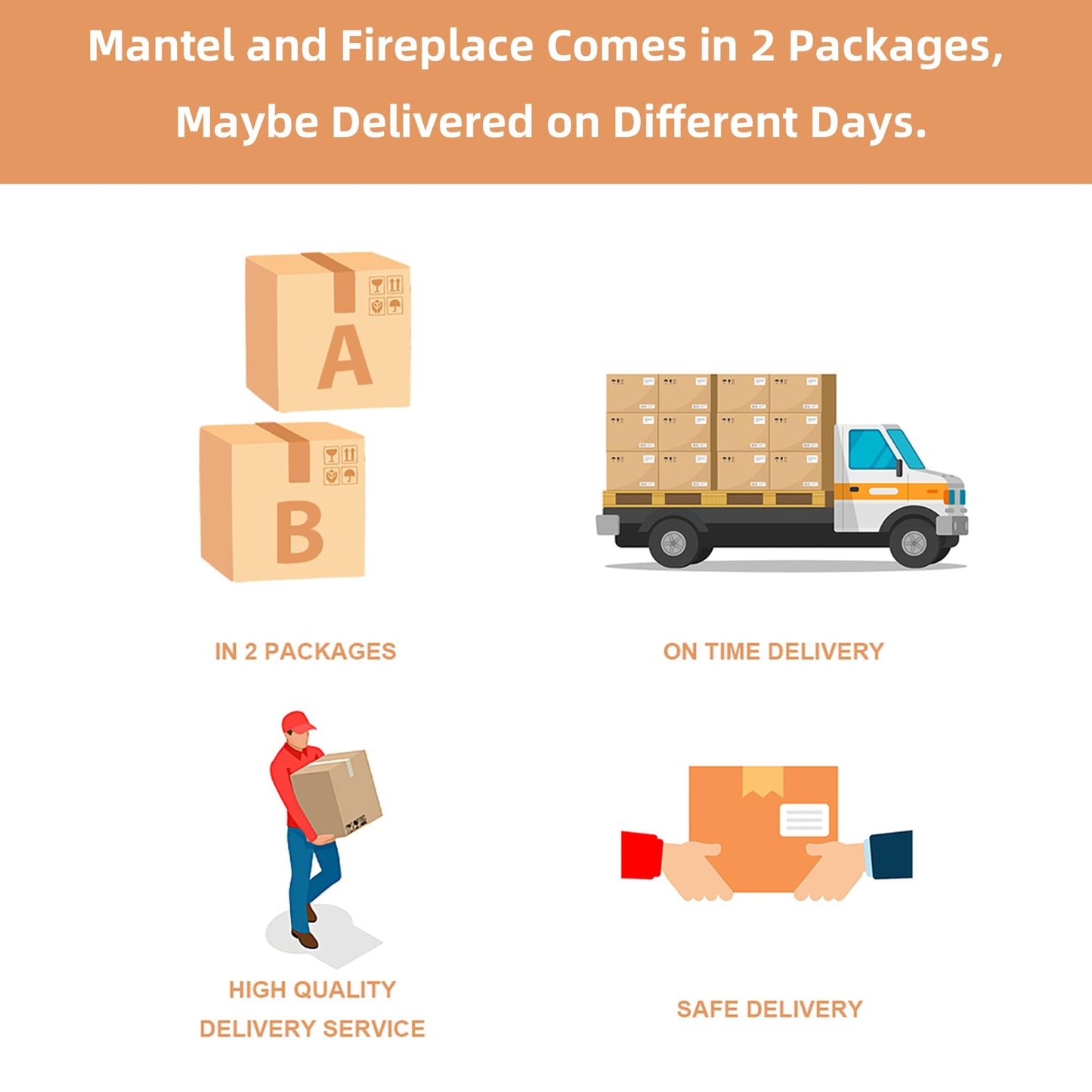 Rodalflame 41" Electric Fireplace with Mantel, Wooden Surround Firebox, Freestanding, Adjustable Flame Brightness, Ivory White, Set of 2