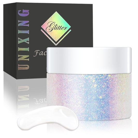 Holographi Face Body Glitter Gel, Sparkle Color Changing Face Glitter Gel, Mermaid Sequins Glitter Face Paint, Chunky Hair Glitter Gel for Concerts Party Mardi Gras Festival Rave, 50ml (#01)