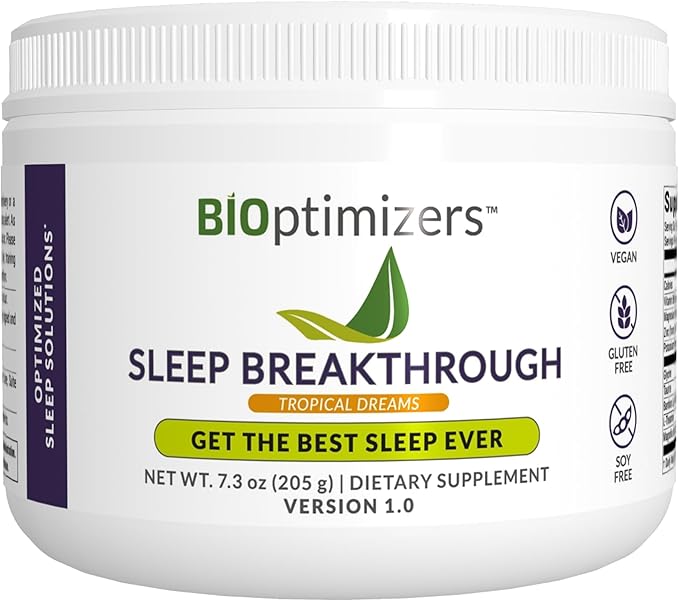 BIOptimizers Sleep Breakthrough – Natural Melatonin Free Vegan Deep Sleep Support with Magnesium and Zinc for Adults | Non Habit Forming | 202.5 g Powder (Tropical Dreams)