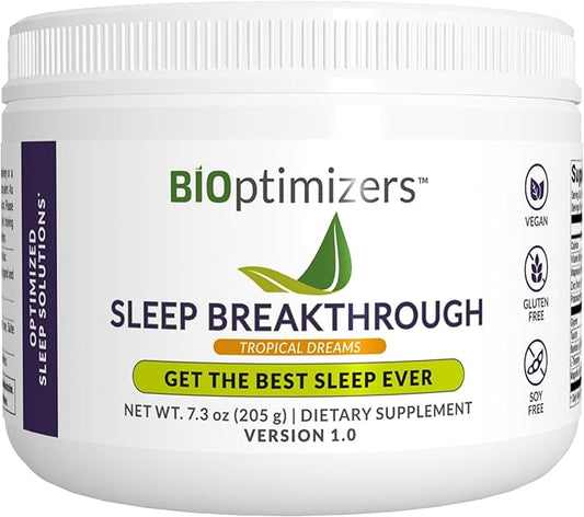 BIOptimizers Sleep Breakthrough – Natural Melatonin Free Vegan Deep Sleep Support with Magnesium and Zinc for Adults | Non Habit Forming | 202.5 g Powder (Tropical Dreams)