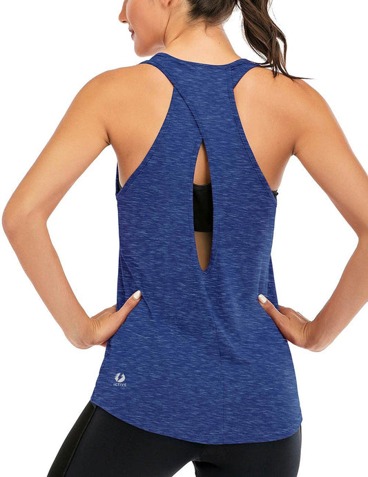 ICTIVE Womens Cross Backless Workout Tops for Women Racerback Tank Tops Open Back Running Tank Tops Muscle Tank Yoga Shirts Workout Tank Tops for Women Yoga Tops Active Tanks Dark Blue S