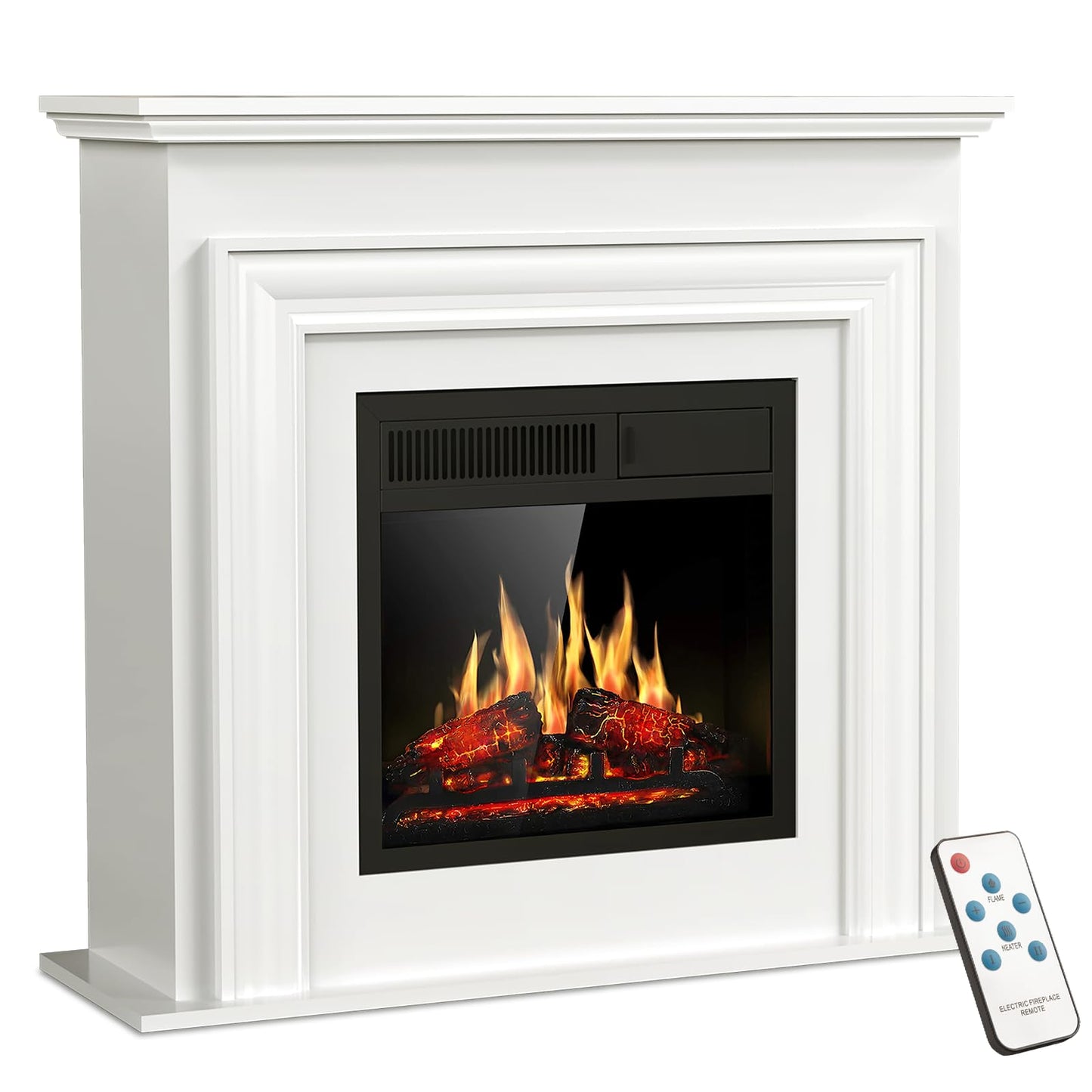 ZAFRO 36" Electric Fireplace Heater with Mantel, 20 inch Electric Fireplace Insert, Freestanding Fireplace with Remote Control, Overheat Protection, Realistic Log & Flame Effect, White
