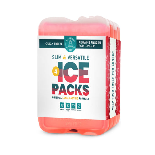 Healthy Packers Reusable Ice Packs for Lunch Bags and Coolers (Set of 4) - Slim & Long Lasting Freezer Packs for Lunch Box - Ideal Cool Pack for Lunchbox, Cooler, Cooler Bag (Red)
