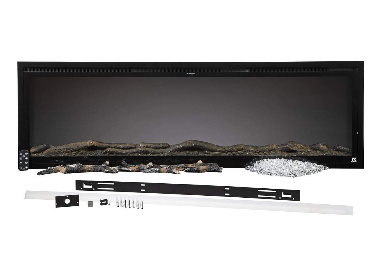 Touchstone Sideline Elite Smart 50” WiFi-Enabled Electric Fireplace - in-Wall Recessed - 60 Color Combinations - 1,500W Heater - Black - Log, Crystals & Driftwood - 80036