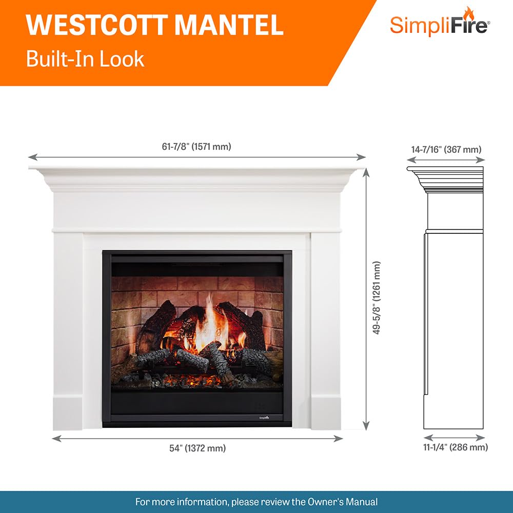SimpliFire Inception 36-Inch Electric Fireplace Wescott Mantel Package with Halston Front (SF-INC36-SF-HAL-36-SF-MK-WS-INC36)