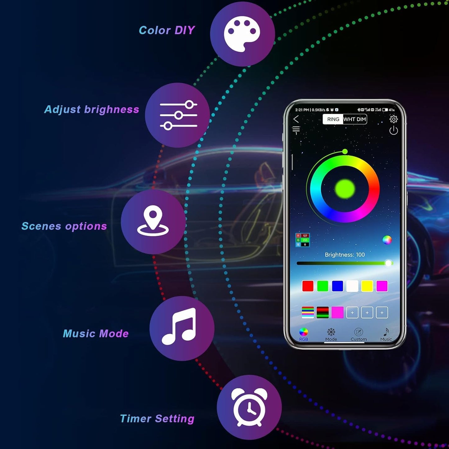 20 Pods RGB LED Rock Lights for Semi Trucks Offroad Pickup Trailer Sedan Boat, 12V Waterproof Dual Zone APP/RF Control Music Mode Brake Light Red Green Blue Underglow Neon Kit with Extension Wires