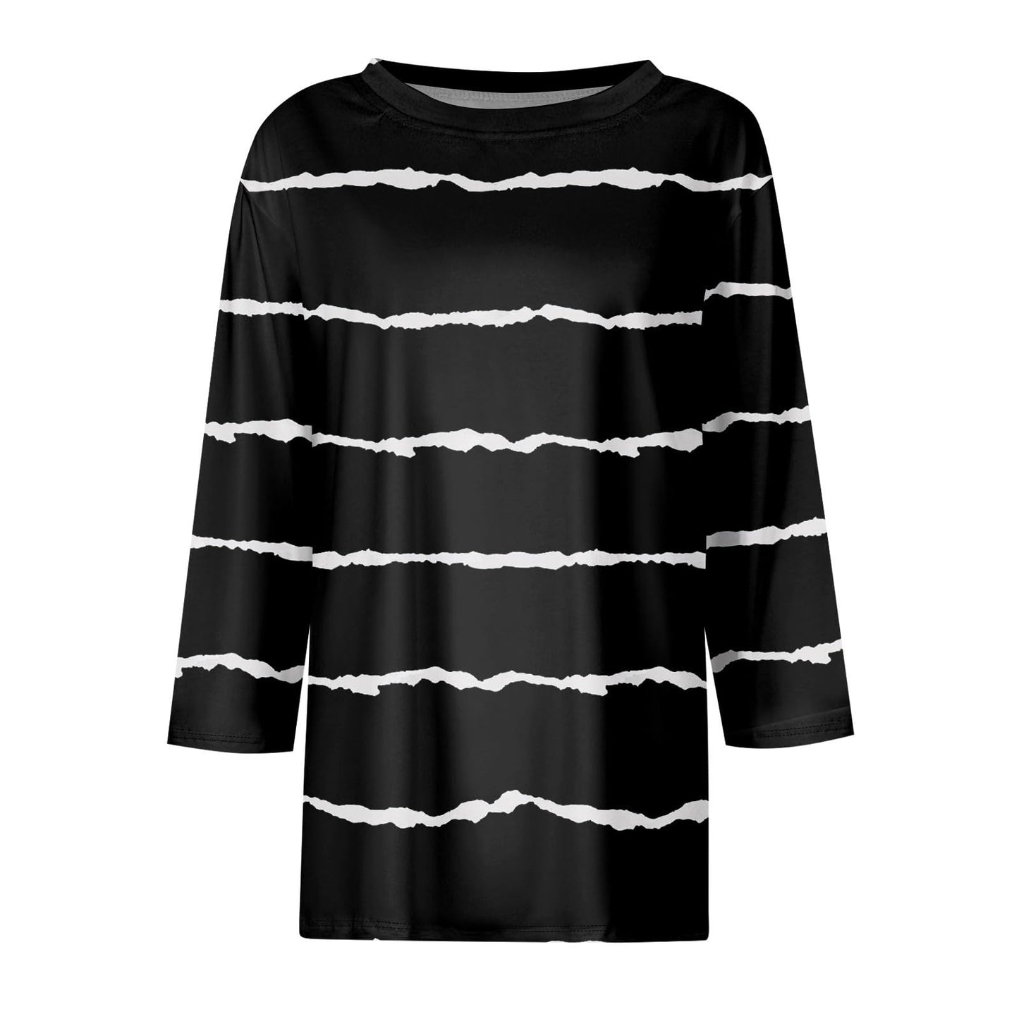 Black Tshirts Shirts for Women Crewneck 3/4 Sleeve Business Casual Tops for Women Striped Print Tees Summer Blouses Women'S Tops Dressy Casual Spring M