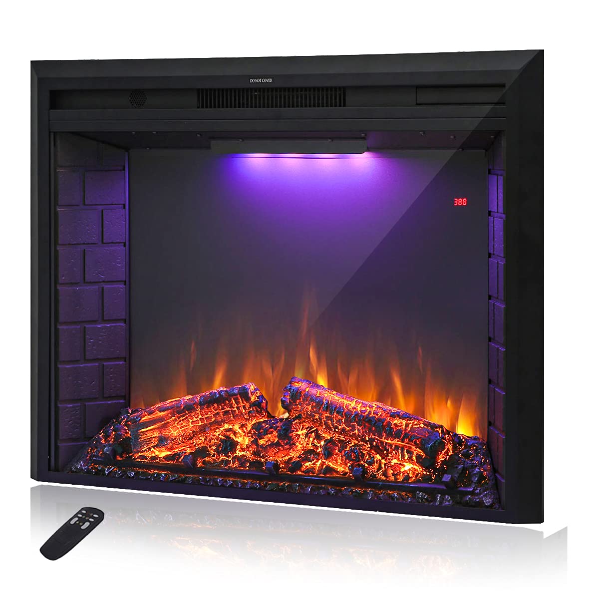 Masarflame 43'' Electric Fireplace Insert, Retro Recessed Fireplace Heater with Fire Cracking Sound, Remote Control & Timer, 750/1500W, Black