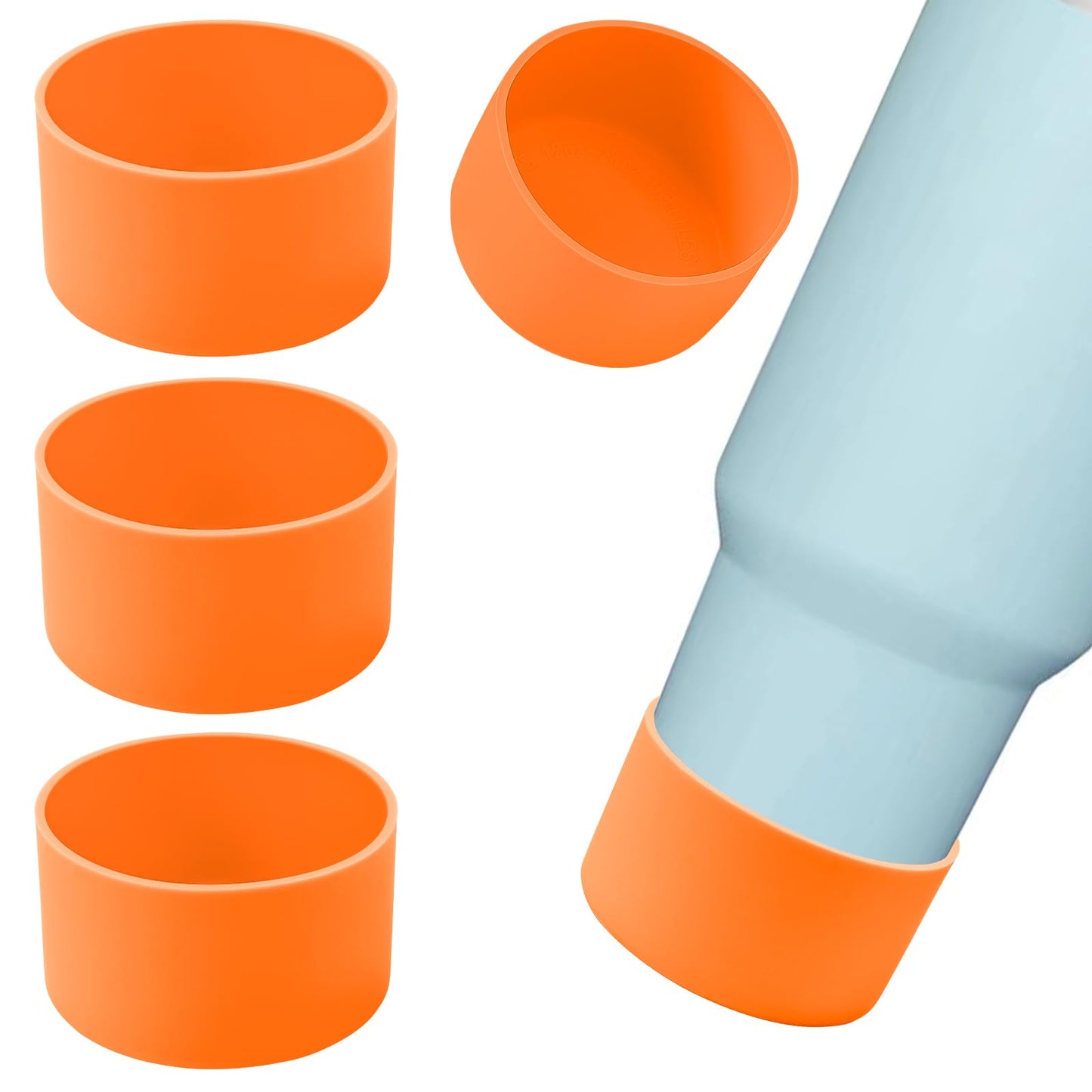 4Pack Silicone Boot for Stanley Cup 40oz Quencher Adventure &Stanley IceFlow 30oz 20oz &Hydro Flask 12-40oz, Protective Cup Bottom Sleeve Compatible with Stanley Cup Accessories (Orange)