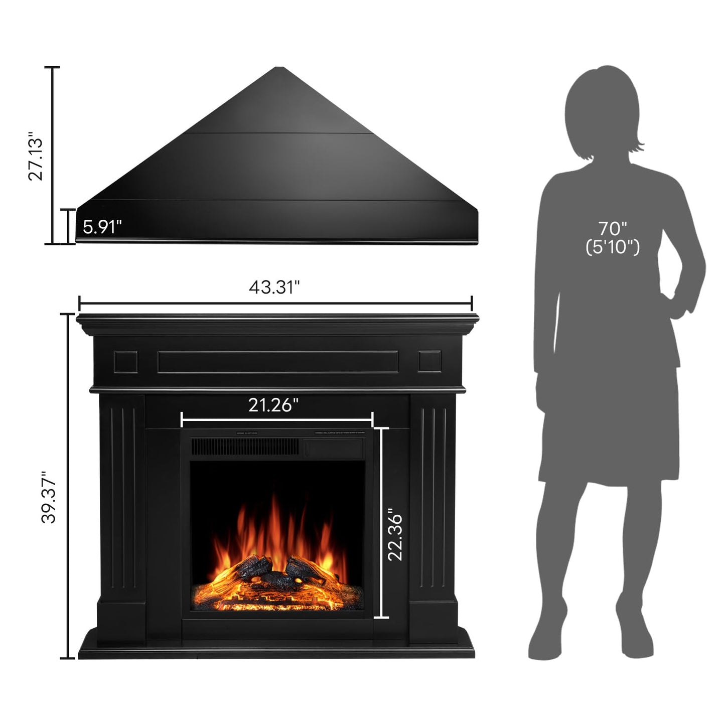 ZAFRO Corner Electric Fireplace with Mantel, TV Stand Electric Fireplace Heater with Remote Control for Living Room, Bedroom, Black