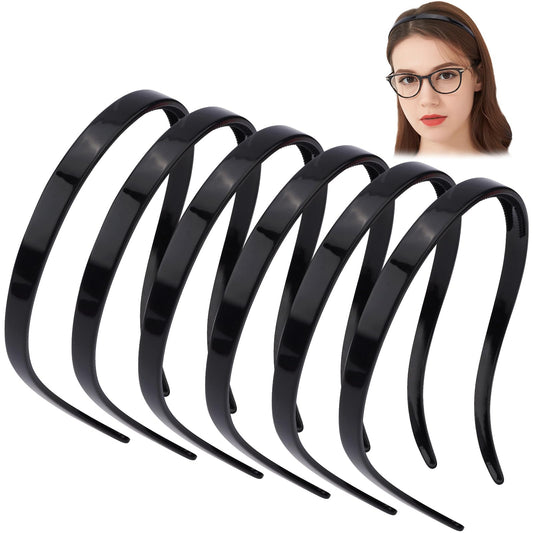 TOBATOBA Black Square Headbands for Glasses & Sunglasses - No Pressure, No Headache - Comfortable Non-Slip Headbands for Women & Girls, 6 Pcs