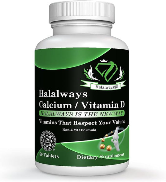 Halalways Calcium/Vitamin D Certified Halal Supplement Bone Health Support, with Calcium & Vitamin D, Dietary Supplement, Vitamin Supplements, for Men & Women, (650mg Calcium, Vitamin D 10mcg)
