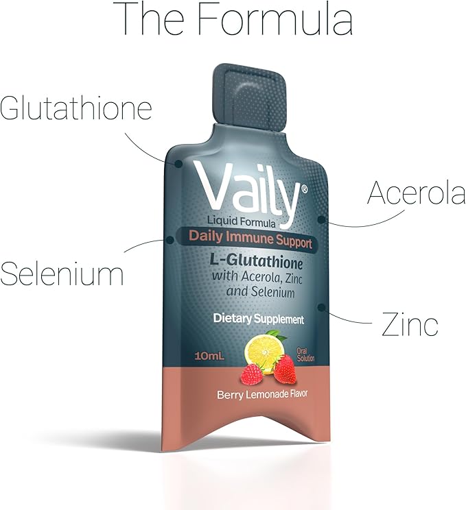 Immune Support Supplement for Adults - Liquid Glutathione Supplement 860 mg w/Acerola Vitamin C Zinc & Selenium - High Potency Antioxidant, Skin Health, Detox Every Day - 30 Single-dose Vials