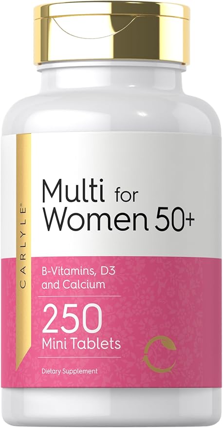 Carlyle Multivitamin for Women 50 and Over | 250 Mini Tablets | Iron Free Supplement | with B12, D3, and Calcium | Non-GMO, Gluten Free