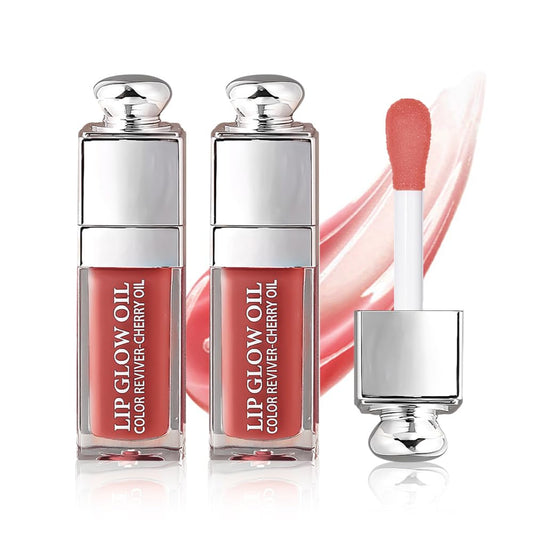 2PCS Hydrating Lip Glow Oil, Lip Oil Gloss Transparent Toot Tinted Nourishing Long Lasting Repairing Lightening Lip Lines (ROSEWOOD) 0.2 OZ