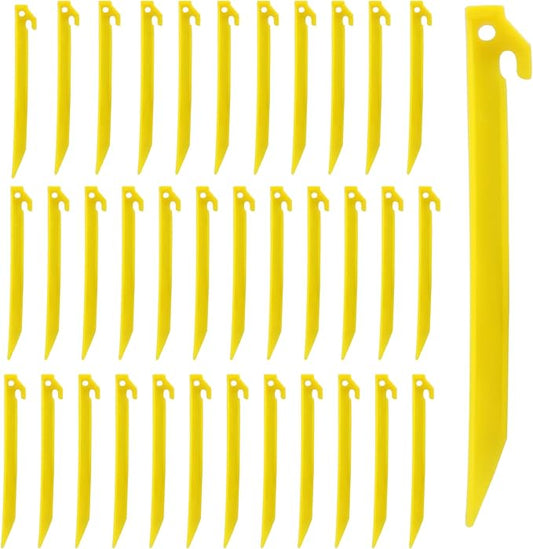36 Pcs Plastic Tent Stakes, 9 Inch Heavy Duty Plastic Camping Stakes Tent Pegs for Sand, Beach, Woods, Yellow
