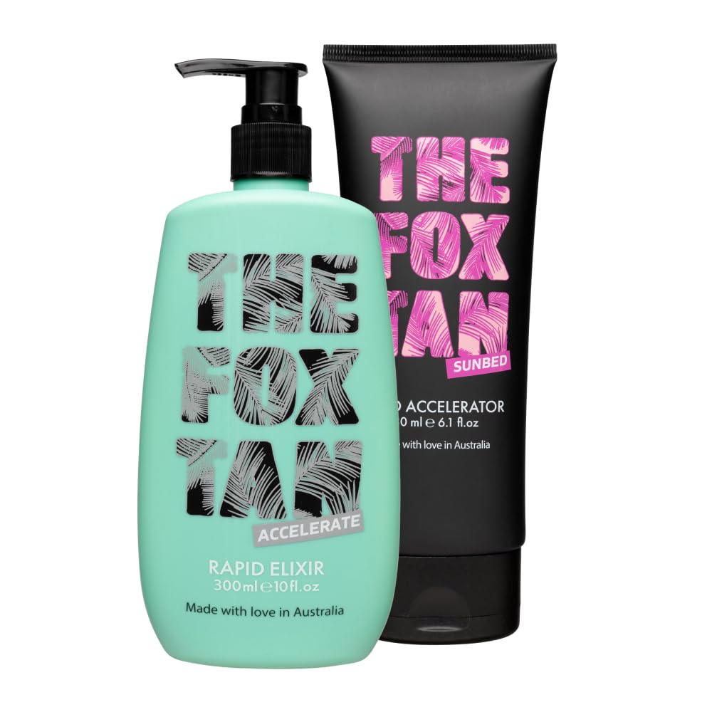 The Fox Tan Dynamic Duo Pack For Darker & Faster Tans, Creates A Flawless & Long-Lasting Tan, Vegan & Cruelty Free, 300mL + 180mL (2 Products)