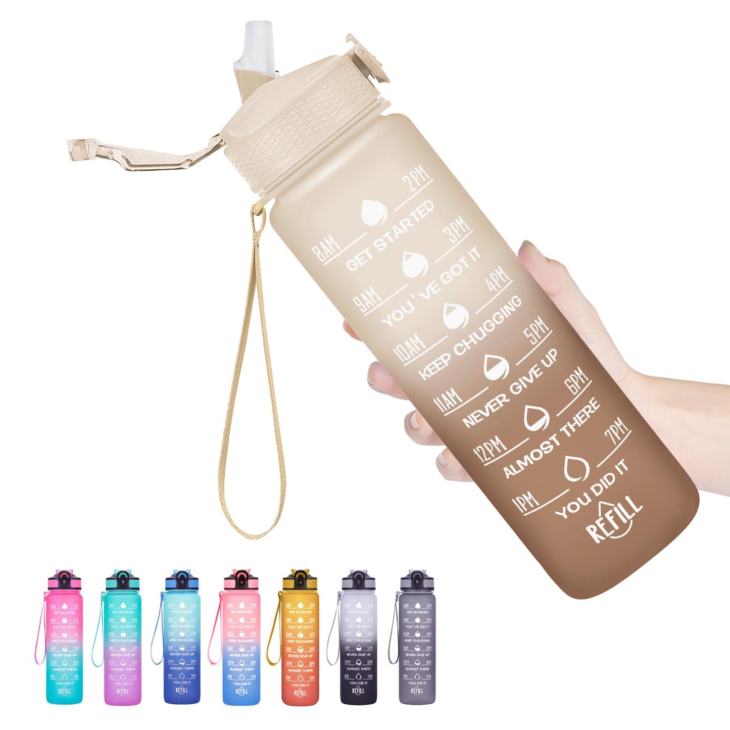 Hyeta 32 oz Water Bottles with Times to Drink and Straw, Motivational Water Bottle with Time Marker, Leakproof, Drinking Sports Water Bottle for Fitness, Gym and Outdoor