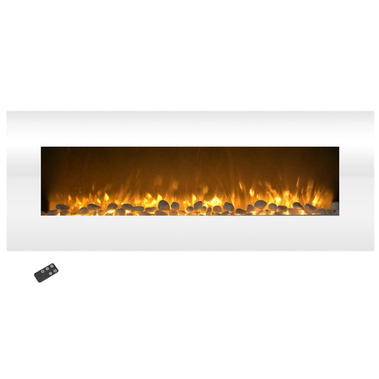 50-Inch Wall Mounted Electric Fireplace - Heat-Free Decor with Color Changing LED Flames, Media Options, and Remote Control by Northwest (White)