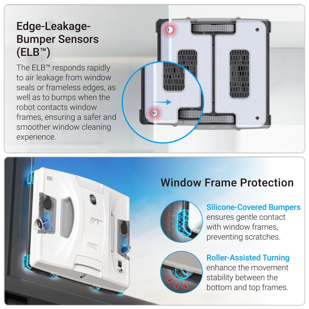 HOBOT S7 Pro Dual Mop Polish Hand Wiping Tec Window Cleaning Robot, 15nm Dual Ultrasonic Spray, 4800Pa Suction, App & Remote Control | for Framed/Frameless Glass, Any Thickness, Indoor/Outdoor Use