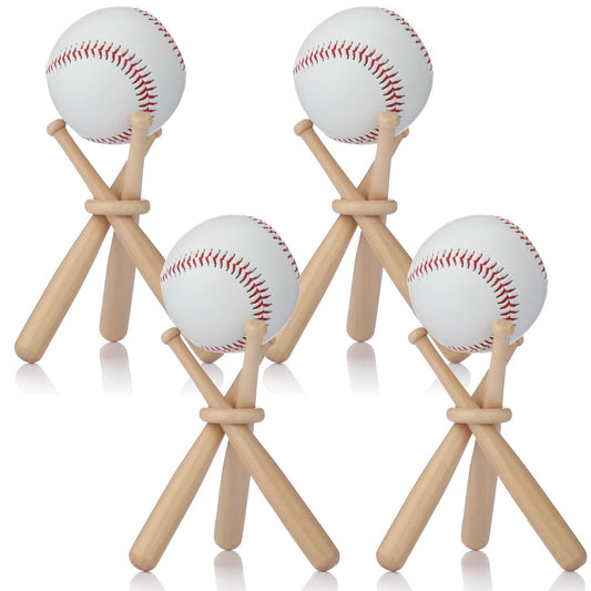 Honoson 4 Packs Baseball Stand Baseball Holders for Balls Display Baseball Bat Wooden Display Stand Holder Display Baseball Centerpieces for Tables for Kids and Sports Lover (Wood Color)