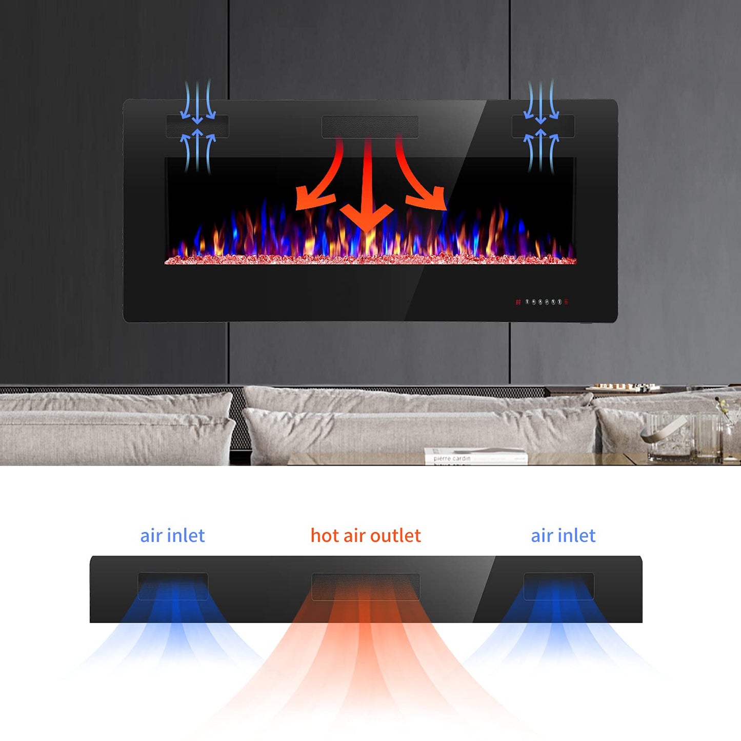 ZAFRO Electric Fireplace 30'' with Remote Control, Recessed Wall Mounted Electric Fireplace with Adjustable 12-Color Flame Brightness & Speed