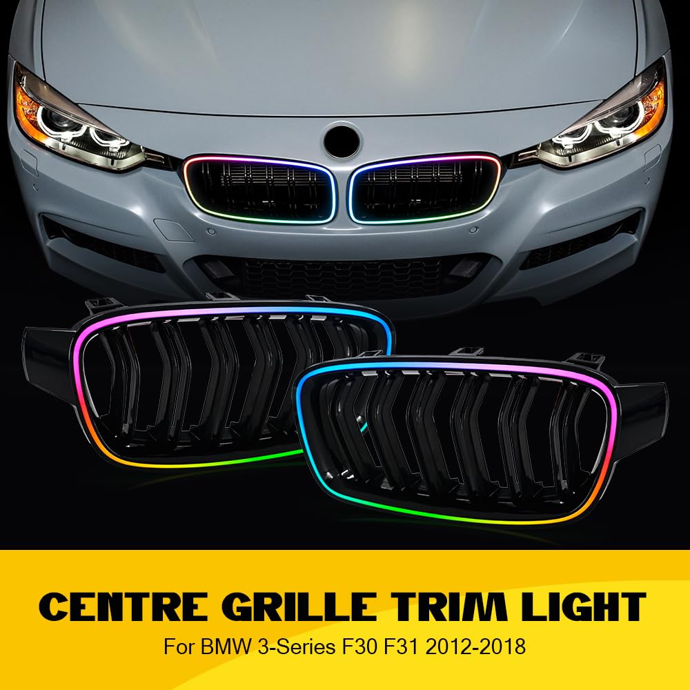 RGB Grille Light for 2013-2018 BMW F30 F31 3-Series 320i 328i 328d 330i 335i 330e 340i LED Front Grill Lights Accessories Replacement with Start-up Animation DRL Multicolor(1 Pair)