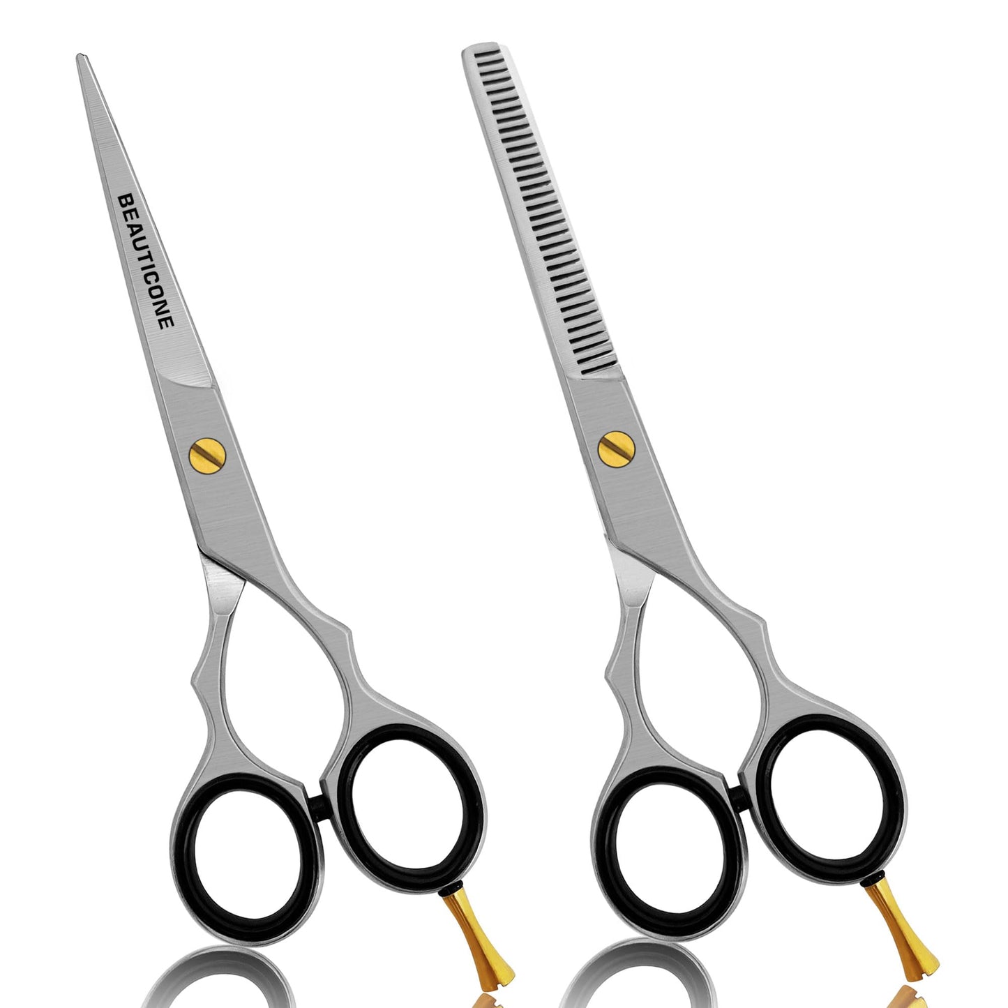 BEAUTICONE Hair Cutting & Thinning Scissors Set | Professional Stainless Steel Barber Shears | Hairdressing Scissors | Smooth & Sharp Edge Blades - for Men/Women (Fix Screw Scissors Set Silver)