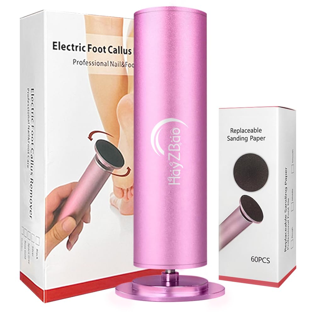 HayZBao Electric Foot File - Callus Remover for Feet,Adjustable Speed Foot Scrubber with 60 Pcs Sandpaper Discs,Professional Pedicure Tool for Dead Skin and Calluses - Matte Purple
