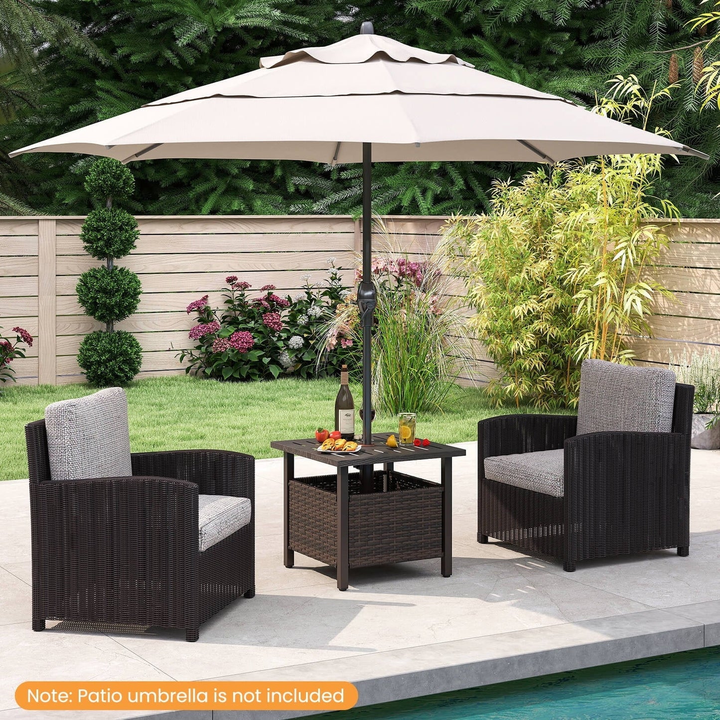 Costway Outdoor Side Table with 1.93" Umbrella Hole Zinc-iron Alloy Tabletop for Poolside