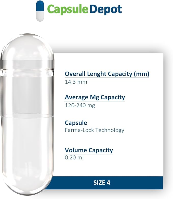 Clear Size 4 Empty Capsules - 500 Count Clear Empty Vegan Capsules - Vegetarian Empty Pill Capsules- DIY Vegetable Capsule Filling- Veggie Pill Capsules Empty Caps Pills