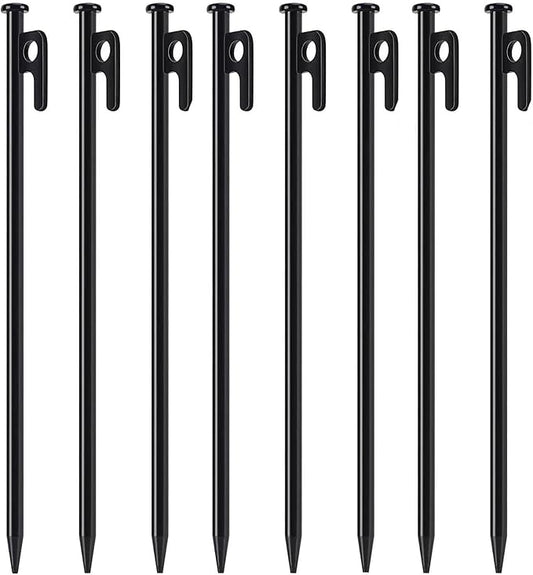 8 Pack Tent Stakes Heavy Duty Camping Stakes Steel Tent Pegs for Outdoor, Backpacking, Trip Hiking, Gardening, Unbreakable and Inflexible (Black, 12 inch Stakes)