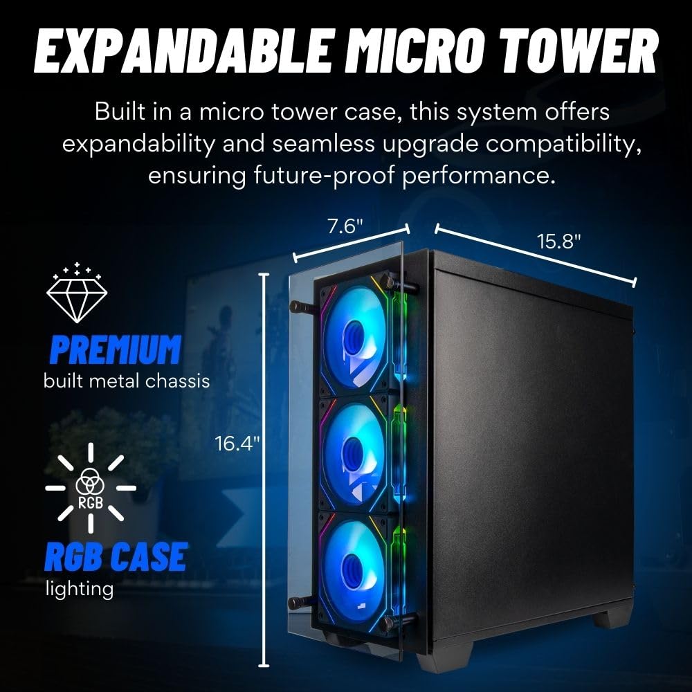 Empowered PC Stratos Micro Gaming Desktop - AMD Ryzen 7 5700G, 32GB DDR4 RAM, 1TB NVMe SSD, Integrated Radeon Graphics, WiFi, Windows 11 Pro - Business Professional Student Computer
