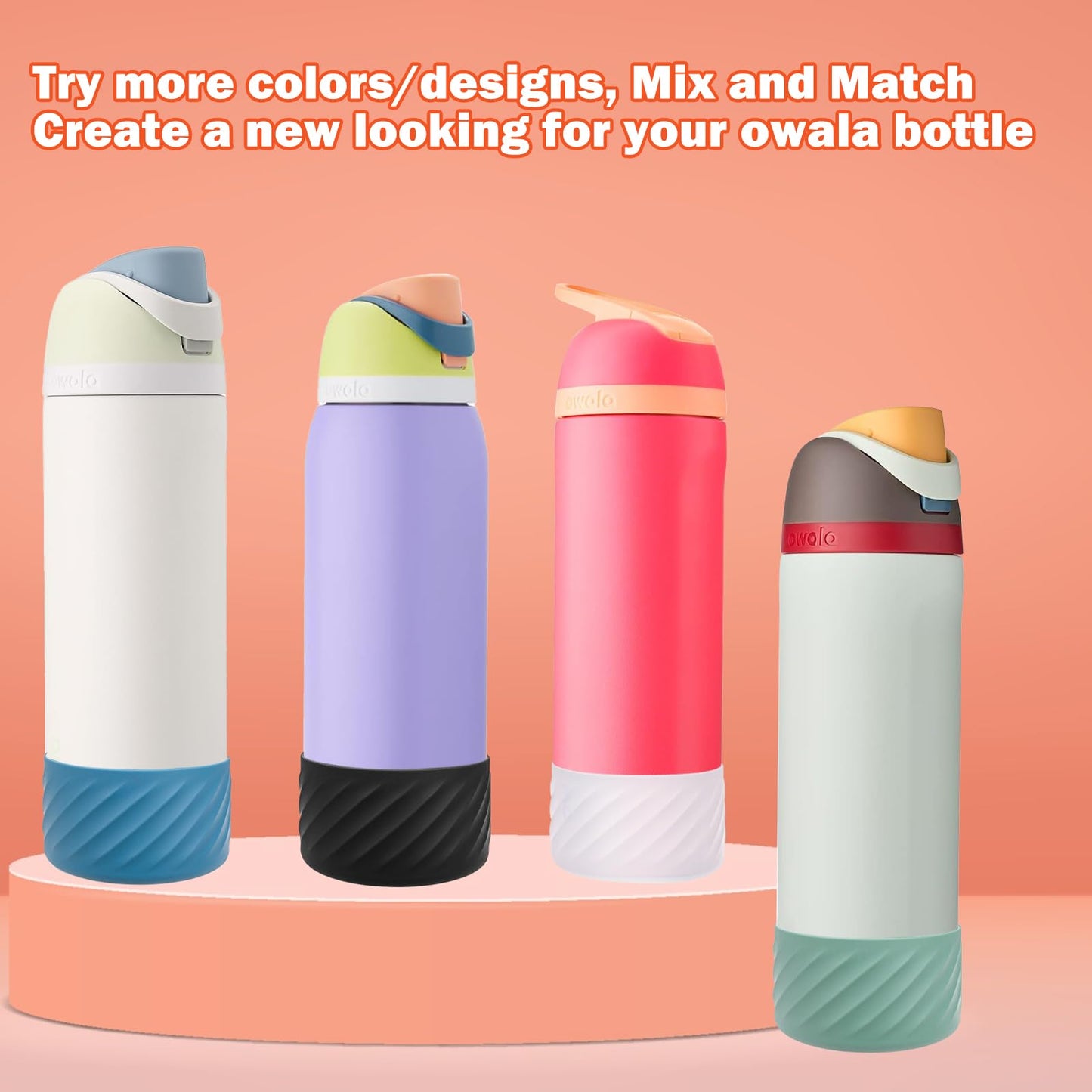 2Pcs Protective Silicone Boot Bottom Base for Owala FreeSip Twist and Flip Flask 24OZ, and Compatible with Stanly Cup Tumbler 20-40oz and More Bottles with Bottom Diameter 2.8-2.95inch