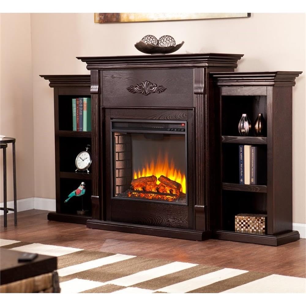 SEI Furniture Tennyson Bookcases Electric Fireplace, Espresso