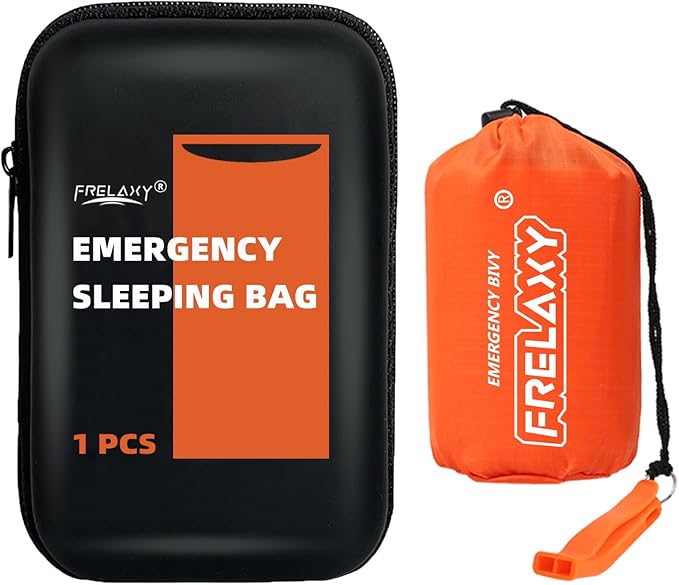 Frelaxy Emergency Sleeping Bag 1-Pack/2-Pack, Extra-Thick Compact Survival Bivy with Whistle, Storage Pouch, and EVA case, Perfect for Survival Kits