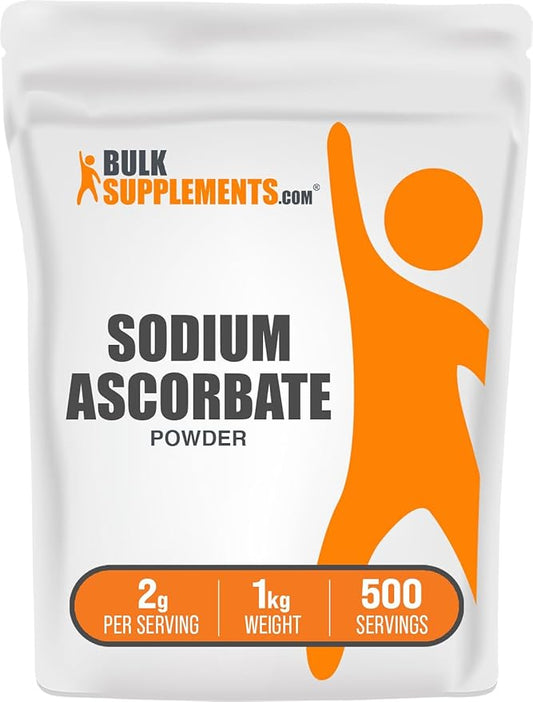 BulkSupplements.com Sodium Ascorbate Powder - for Immune Support, Sodium Ascorbate Vitamin C - Buffered Vitamin C, Gluten Free, 2000mg per Serving, 1kg (2.2 lbs) (Pack of 1)