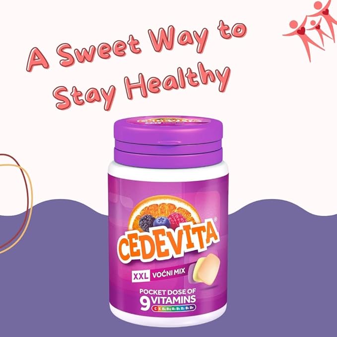 Cedevita Multivitamin Healthy and Sweet Candies with 9 Essential Vitamins in Mix Pot Flavor – A Pocket Full of Vitamins Immune System Booster – Pack of 15 Candies, 58.5g