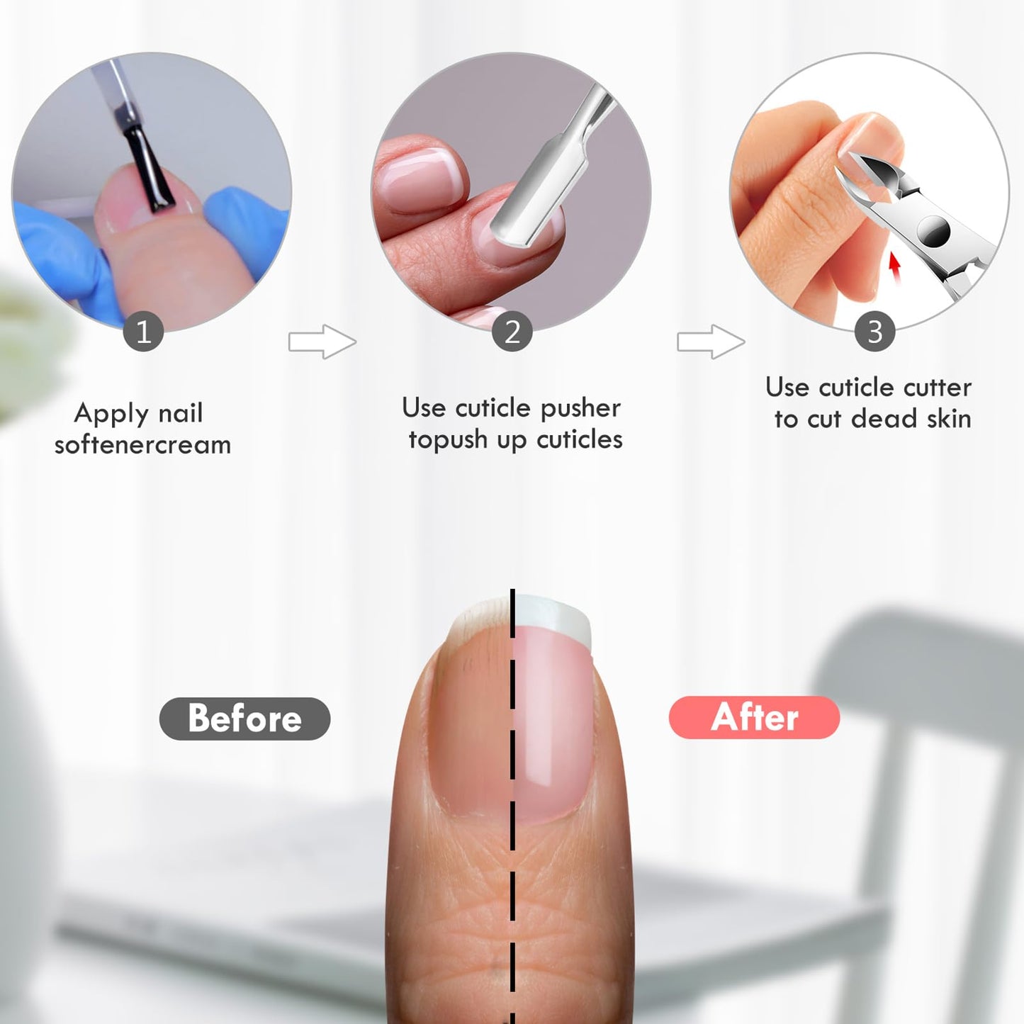 2PCS Cuticle Pusher and Cutter Remover, Xunxmas Salon Nail Scraper for Gel Polish, Stainless Steel Manicure and Pedicure Cleaner Tool for Fingernail and Toenail (Colorful)