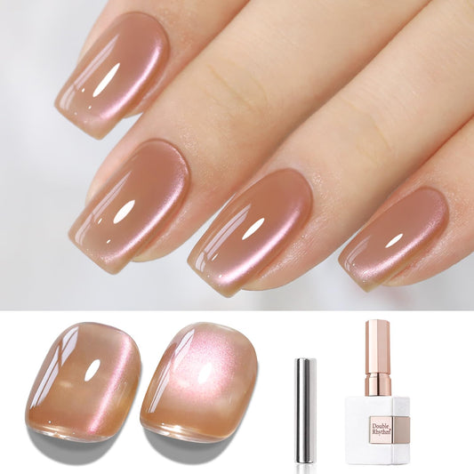 Double Rhythm 15ML Ice Glass Cat Eye Gel Polish with Magnet Holographic Glitter Shimmer Translucent Sheer Color Salon Soak Off Magnetic Nail at Home (Dark Orange-MC1127)