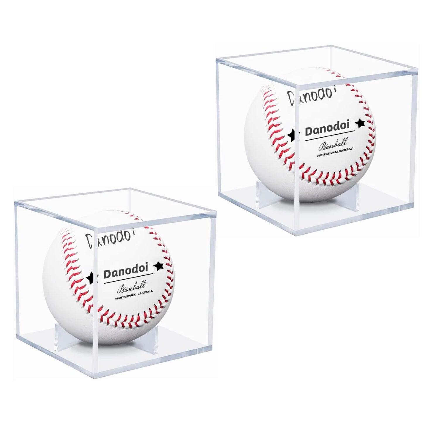 2 Pack Baseball Display Case UV Protected Acrylic Clear Baseball Holder Square Cube Ball Protector Memorabilia Autograph Display Box for Official Size Baseball