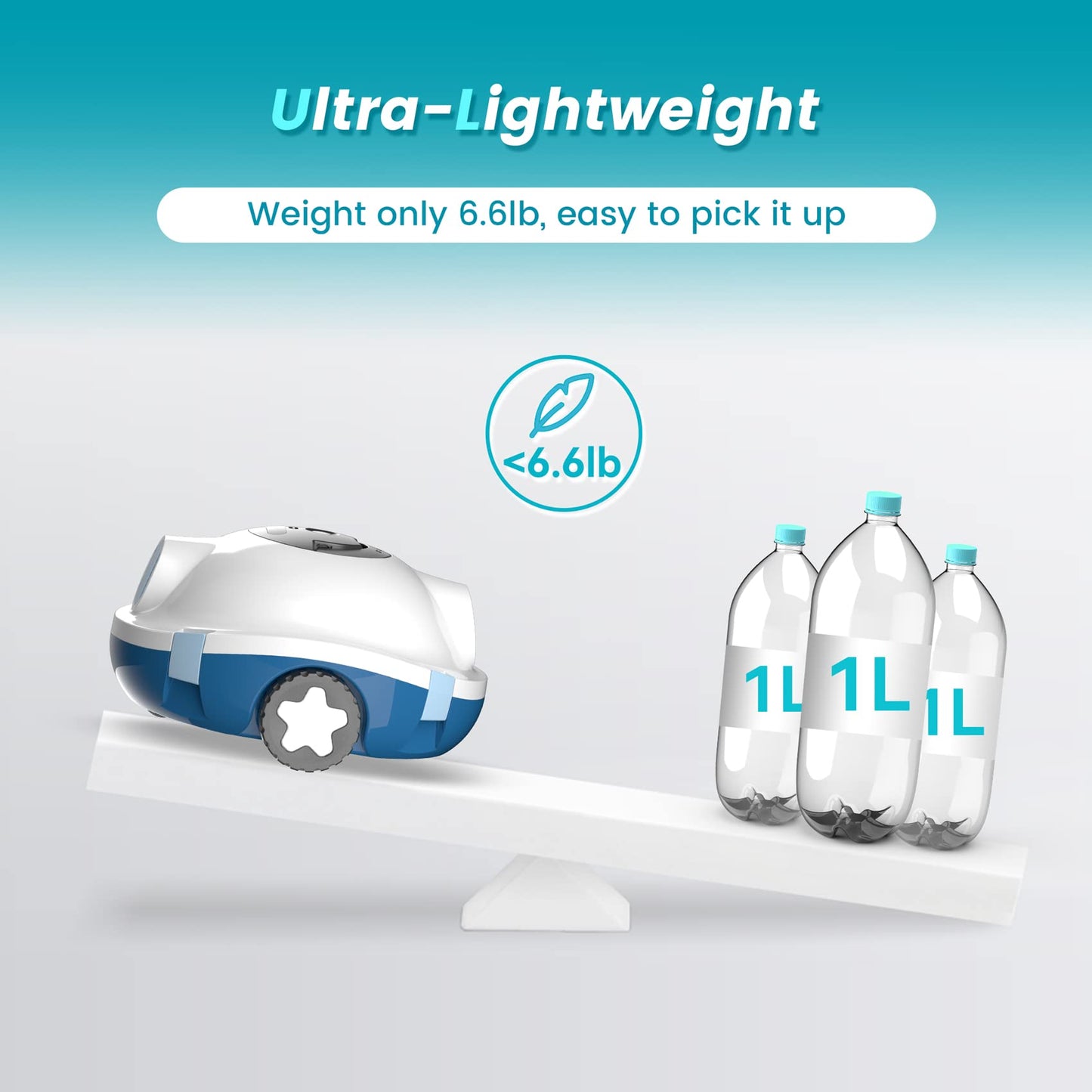 OUCAXIA Y10 Cordless Robotic Pool Cleaner Automatic Vacuum - 90 Mins Runtime, Powerful Suction, Self-Parking, Lightweight for Above/Inground Pools Up to 65ft/1100 Sq.Ft, White