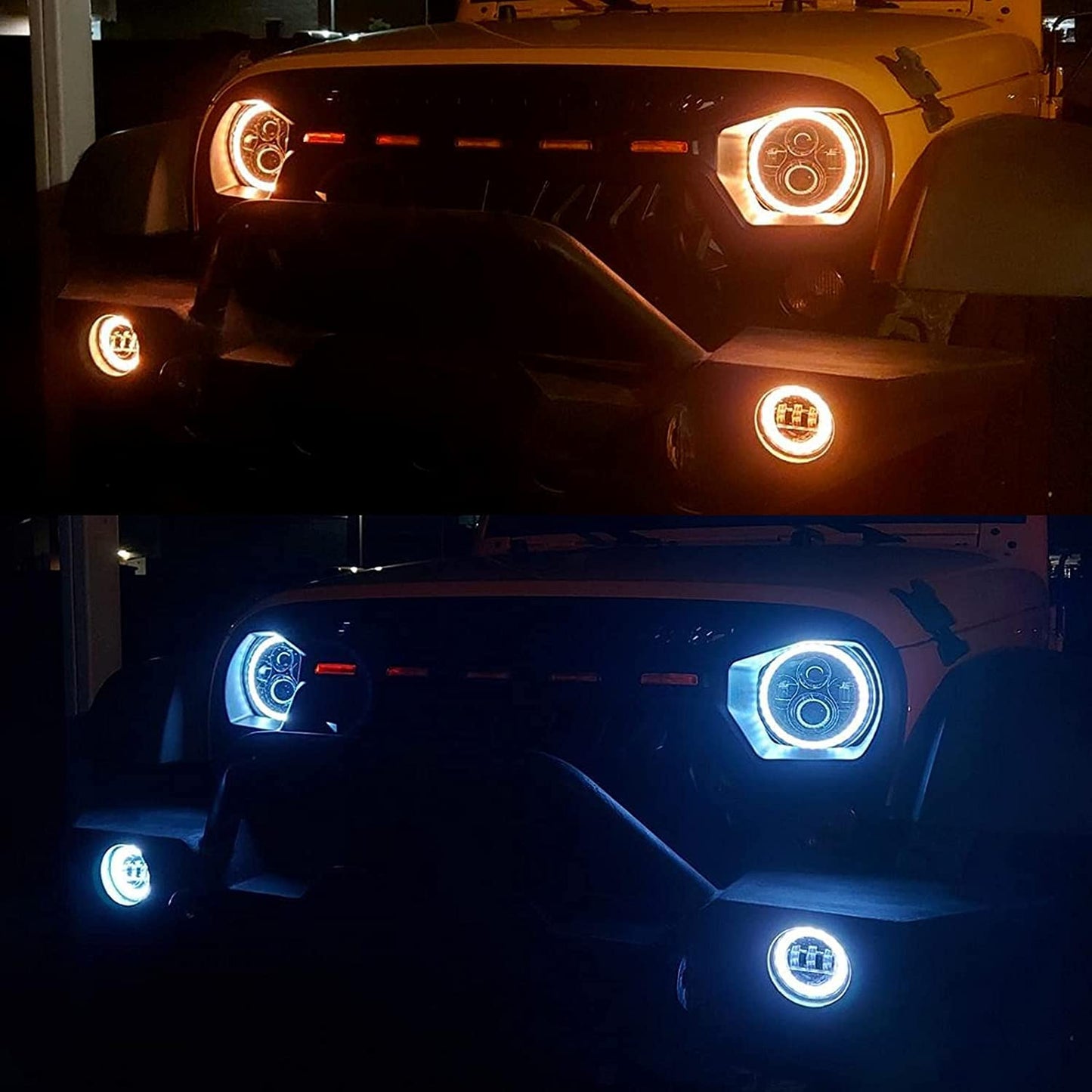ZiopGTob 7" Inch RGB Halo Headlights & 4" Fog Lights Combo Headlamp Assembly Dual Controlled RGB Light Kits Compatible with 2007-2018 Jeep Wrangler JK JKU